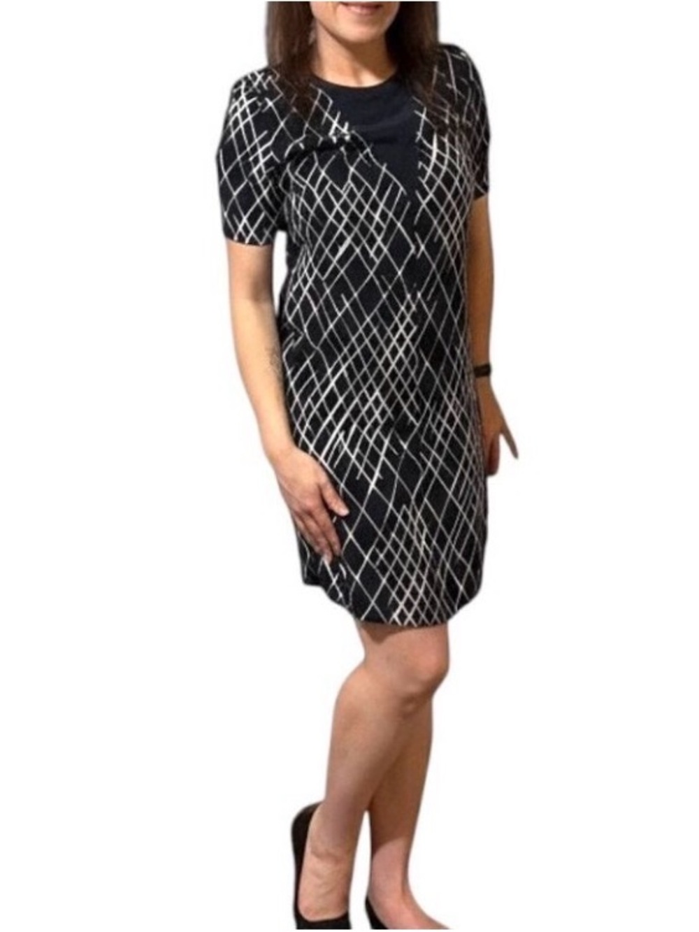 Whistles Navy White Silk Short Sleeve Mini Dress Sz 6 - Classic Transitional